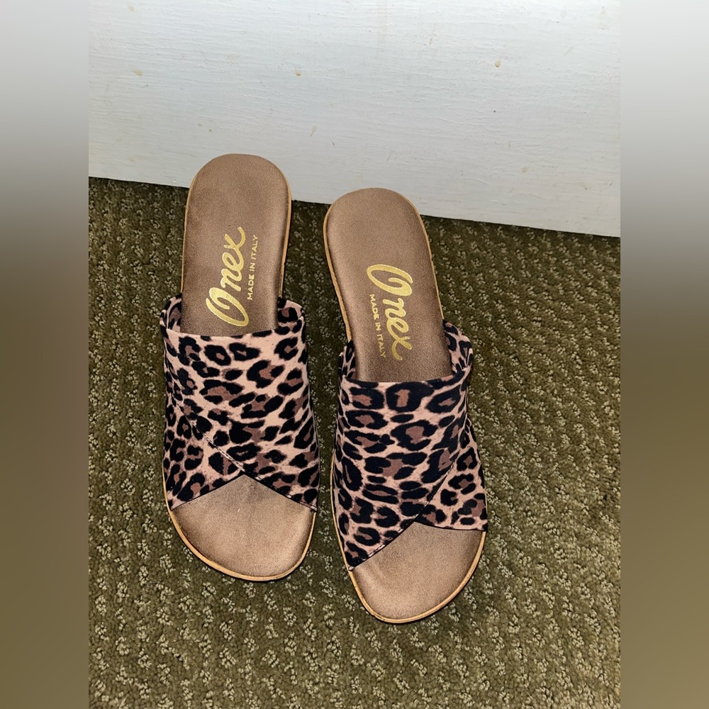 Onex Leopard Slide Wedge Sandals